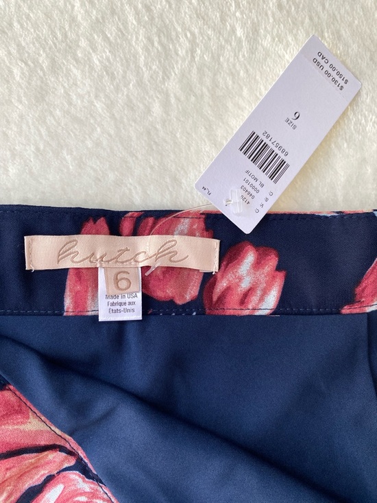 Hutch NWT Floral Midi Skirt Navy Pink Size 6 Anthropologie Style Satin Feel - Picture 5 of 10